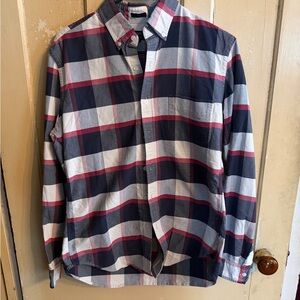 J. Crew Slim Red and Black Plaid Oxford Shirt size M